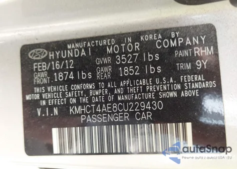 2012 Hyundai Accent Gls from USA, damaged, VIN KMHCT4AE8CU229430